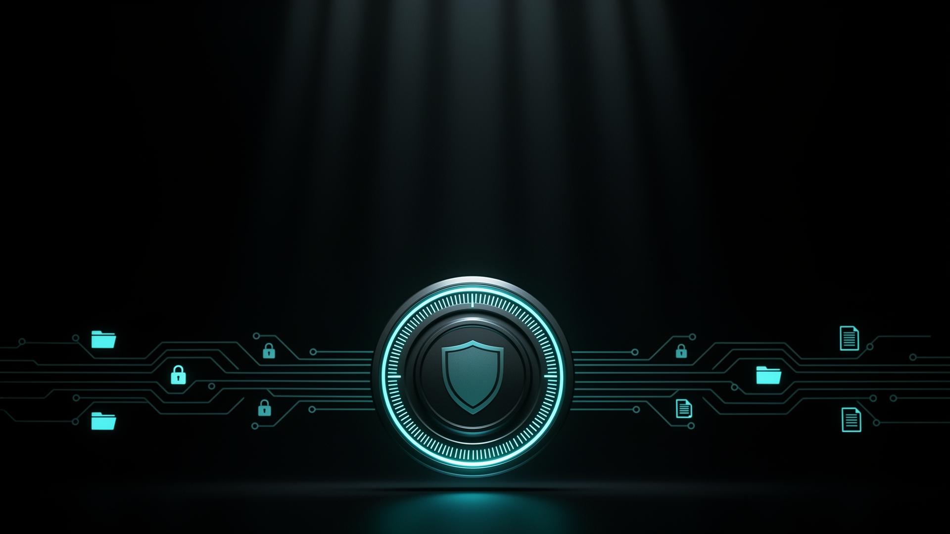 Glowing security medallion with circuit lines representing brand protection